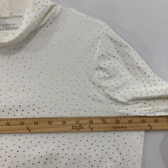 Talbots Top size 1X White Gold Polka Dot Mock Neck Stretch Knit Long Sleeve - Picture 6 of 10